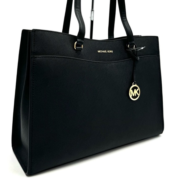 Michael Kors Large MF Pocket Shoulder Tote Bag Black/Gold - Picture 3 of 13